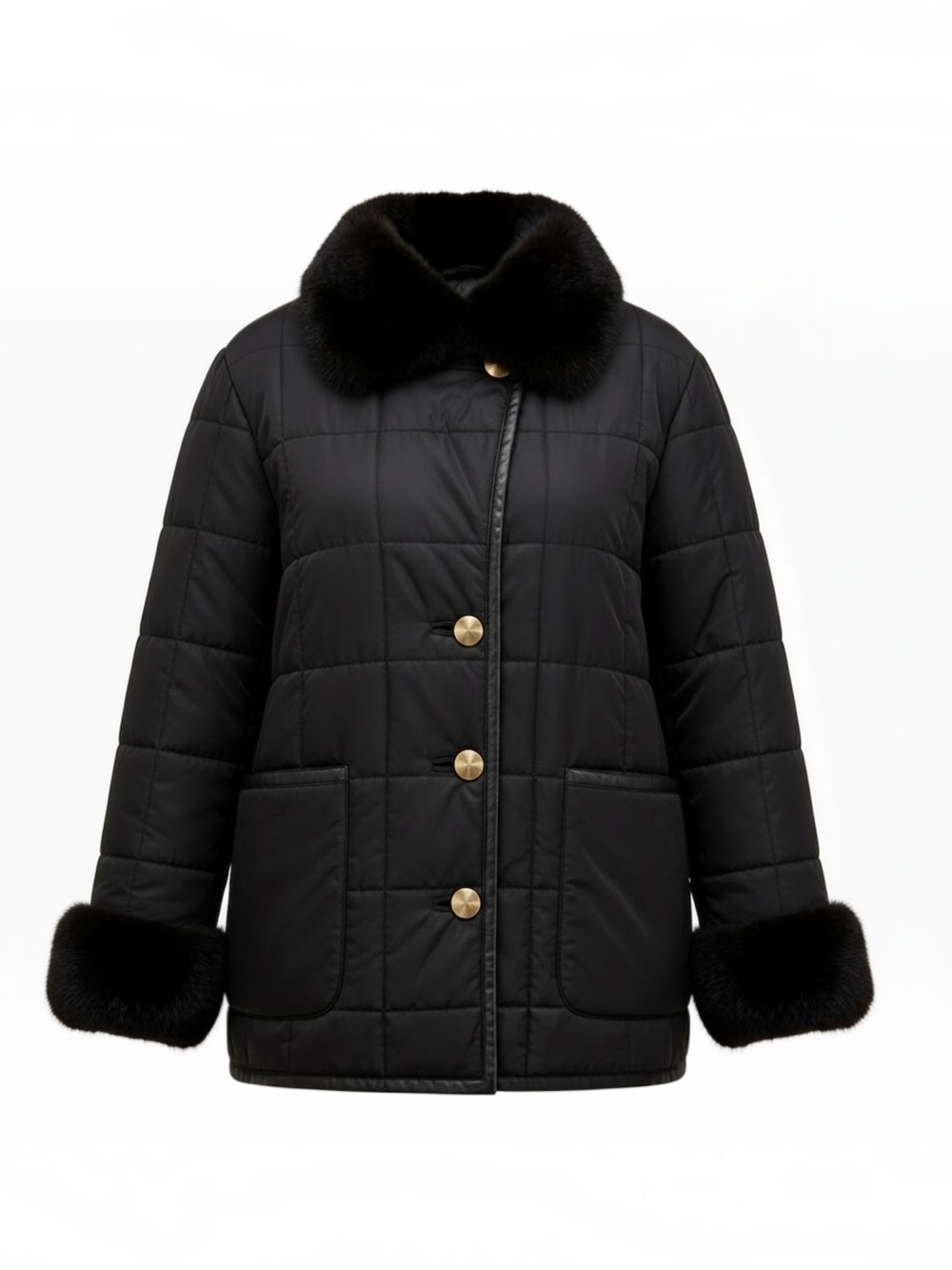 Christian Dior Paris Quilted Coat Mink Fur Trim Leather Piping Gold Logo Buttons